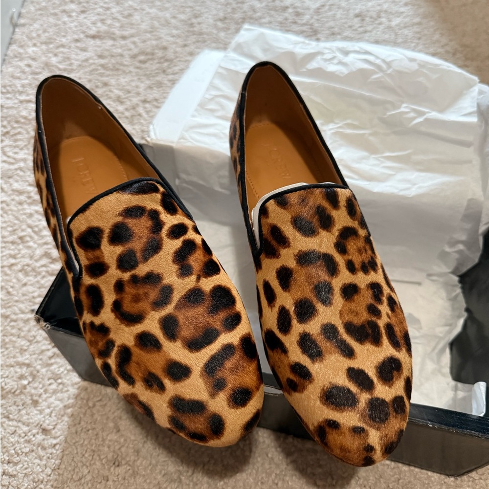 J. Crew Leopard Print Calf Hair Loafers NEVER WORN